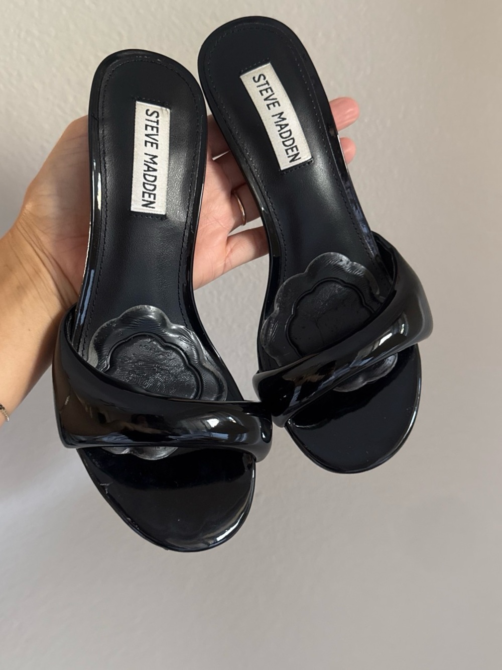 Steve Madden Black Patent Slide Mules